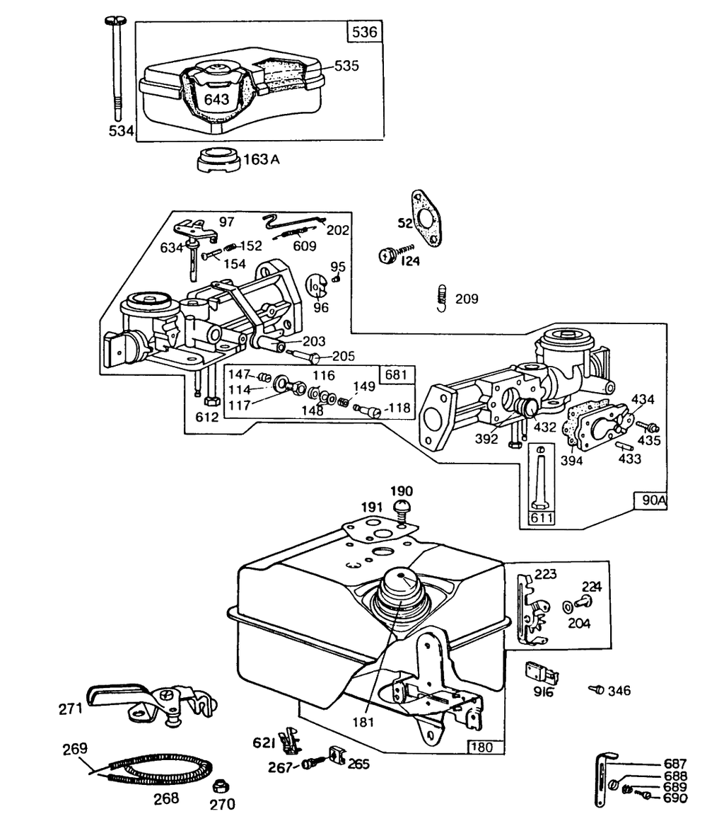 Carburetor,air Cleaner,fuel Diagram and Parts List for 80212-8132-XX  Briggs and Stratton Engine